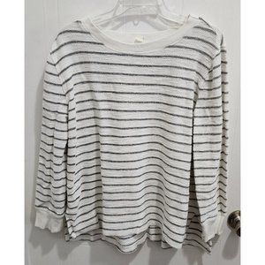 LOFT Outlet Lounge Women's Knit Pullover Sweater Top Gray/White Stripe‎ Size L